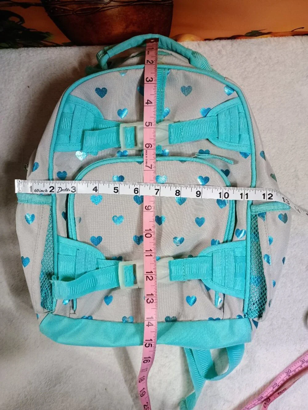 VGUC Kids Pottery Barn Aqua & Gray Glitter Heart Backpack School Bookbag